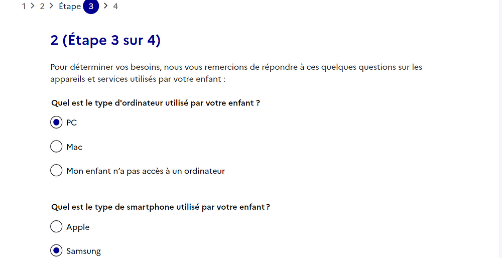 Capture d’écran du quizz sur Jeprotegemonenfant.gouv.fr