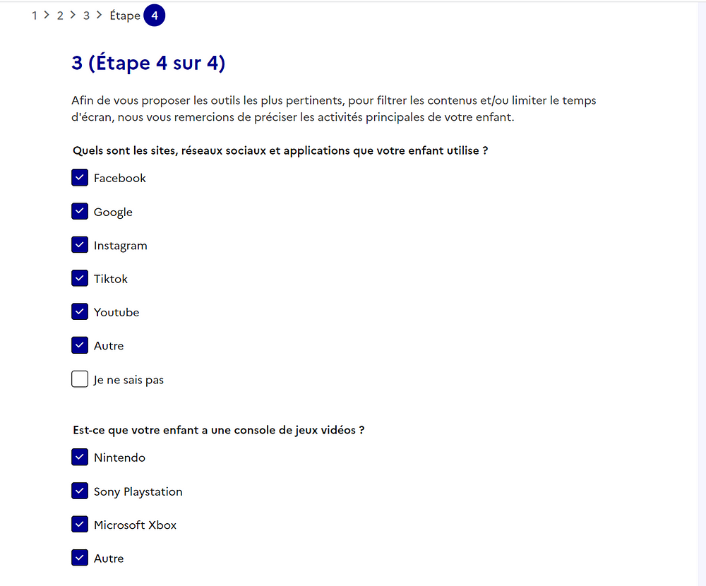 Capture d’écran du quizz sur Jeprotegemonenfant.gouv.fr