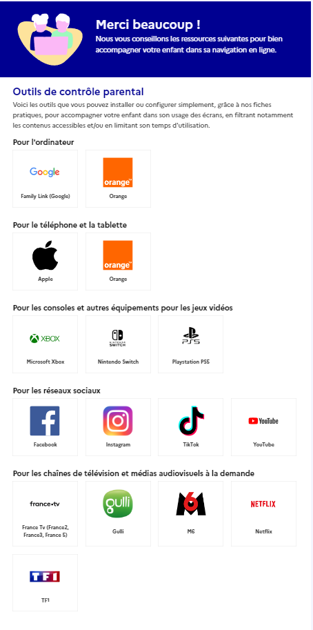 Capture d’écran du quizz sur Jeprotegemonenfant.gouv.fr